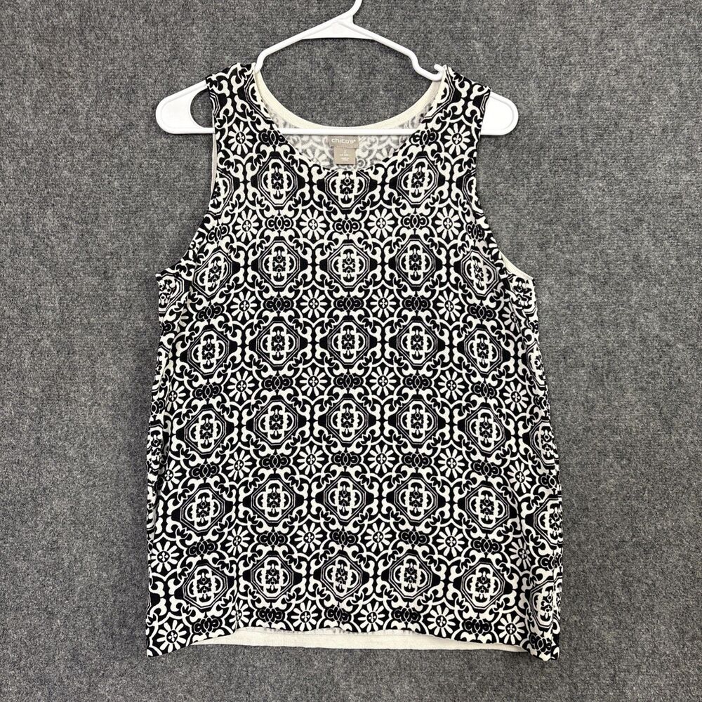 Chico's 2 Top Blouse  Womens Size L Black Medallion  Knit Tank